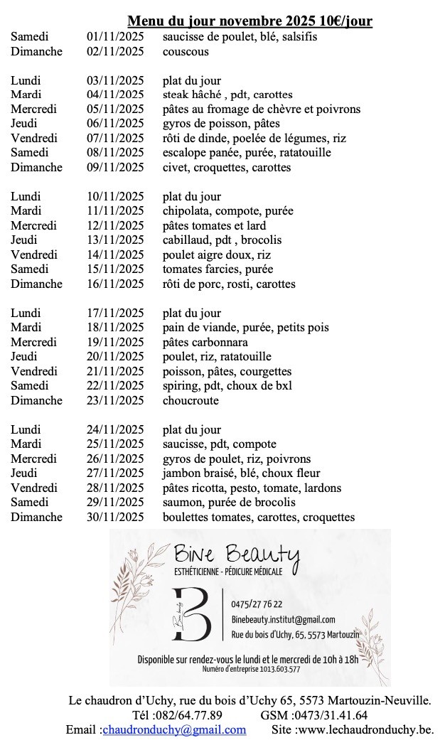 Plats du jour - Novembre 2025