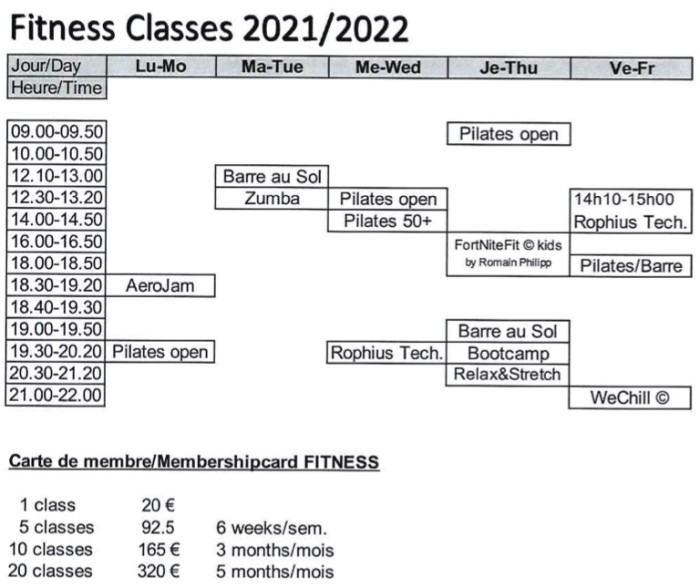Horaires Fitness